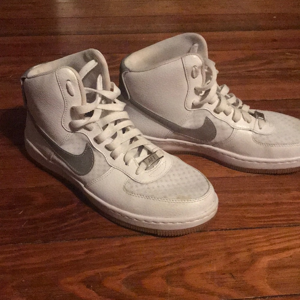 Nike white and silver Air force ones